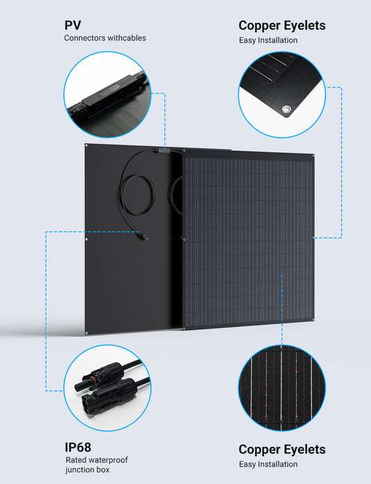 120W Flexible Solar Panel Monocrystalline Photovoltaic Module 23.1V 18.6% IP67 MC4 Lightweight for RV Yacht Balcony Roof Camping