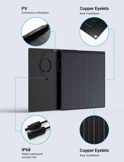 120W Flexible Solar Panel Monocrystalline Photovoltaic Module 23.1V 18.6% IP67 MC4 Lightweight for RV Yacht Balcony Roof Camping